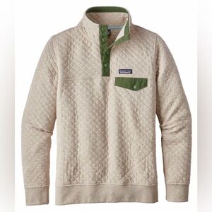 Patagonia organic cotton Cream Quilted snap-T Pullover with Green Details size M